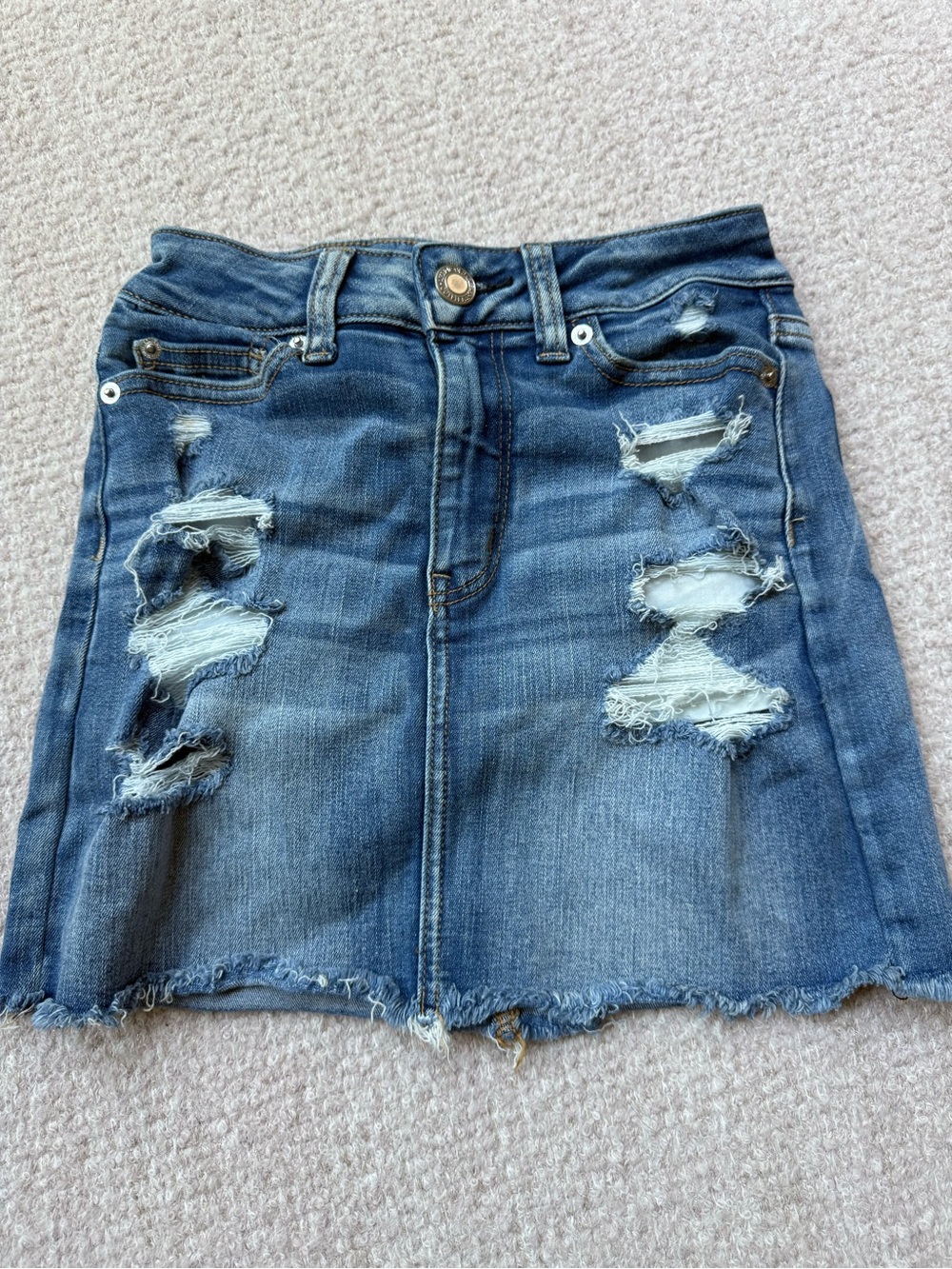 American Eagle Outfitters Distressed Dark Blue Denim Mini Skirt